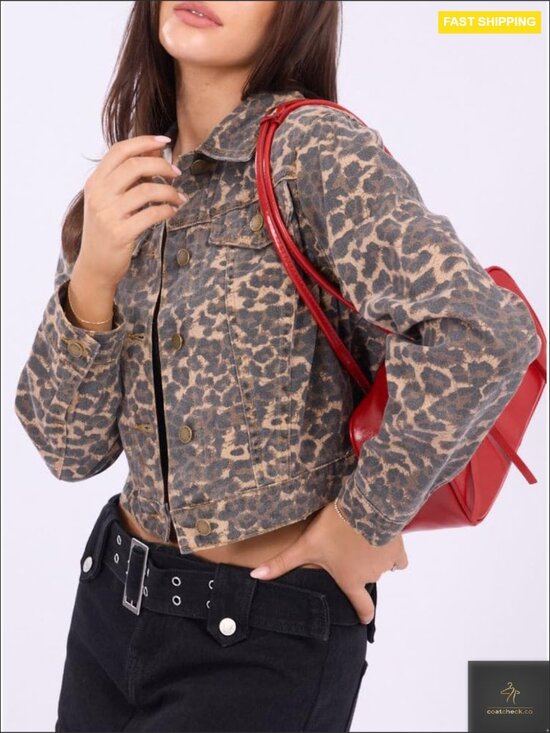 Retro Animal Print Cropped Jacket Lightweight Button Front Casual Chic - Picture 2 of 5